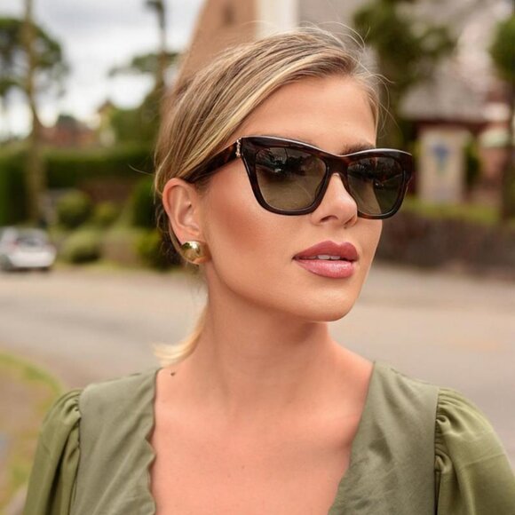 Saint Laurent SLM79 003 Sunglasses Havana Cat Eye Frame, Black Lenses - Picture 3 of 11